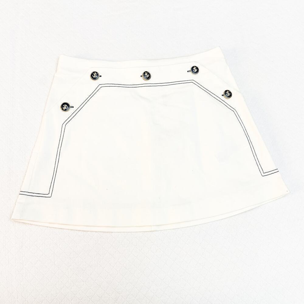 Zara Navy Style Mini Skirt Conference Cream Blue Button Size L NWT